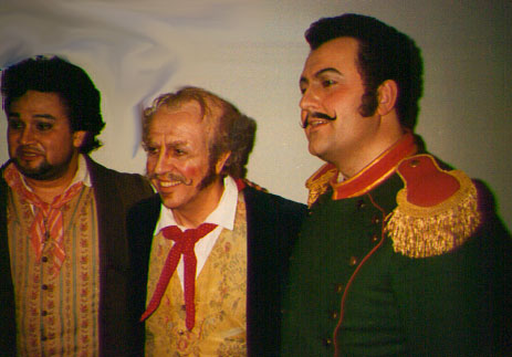 In an intermission at the Vienna Stateopera, with Ramon Vargas as Nemorino and Leo Nucci as Dulcamara.