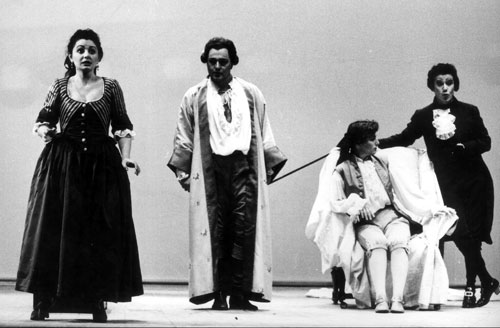 As the Count in the Marriage of Figaro in Bari with Nuccia Focile as Susanna (on the left), and Francesca Provvisionato as Cherubino (on the chair).